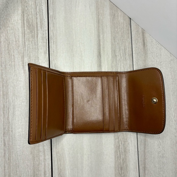 Coach Khaki Saddle Signature Small Envelope Tri-fold Wallet OS Brown Tan - Picture 4 of 7